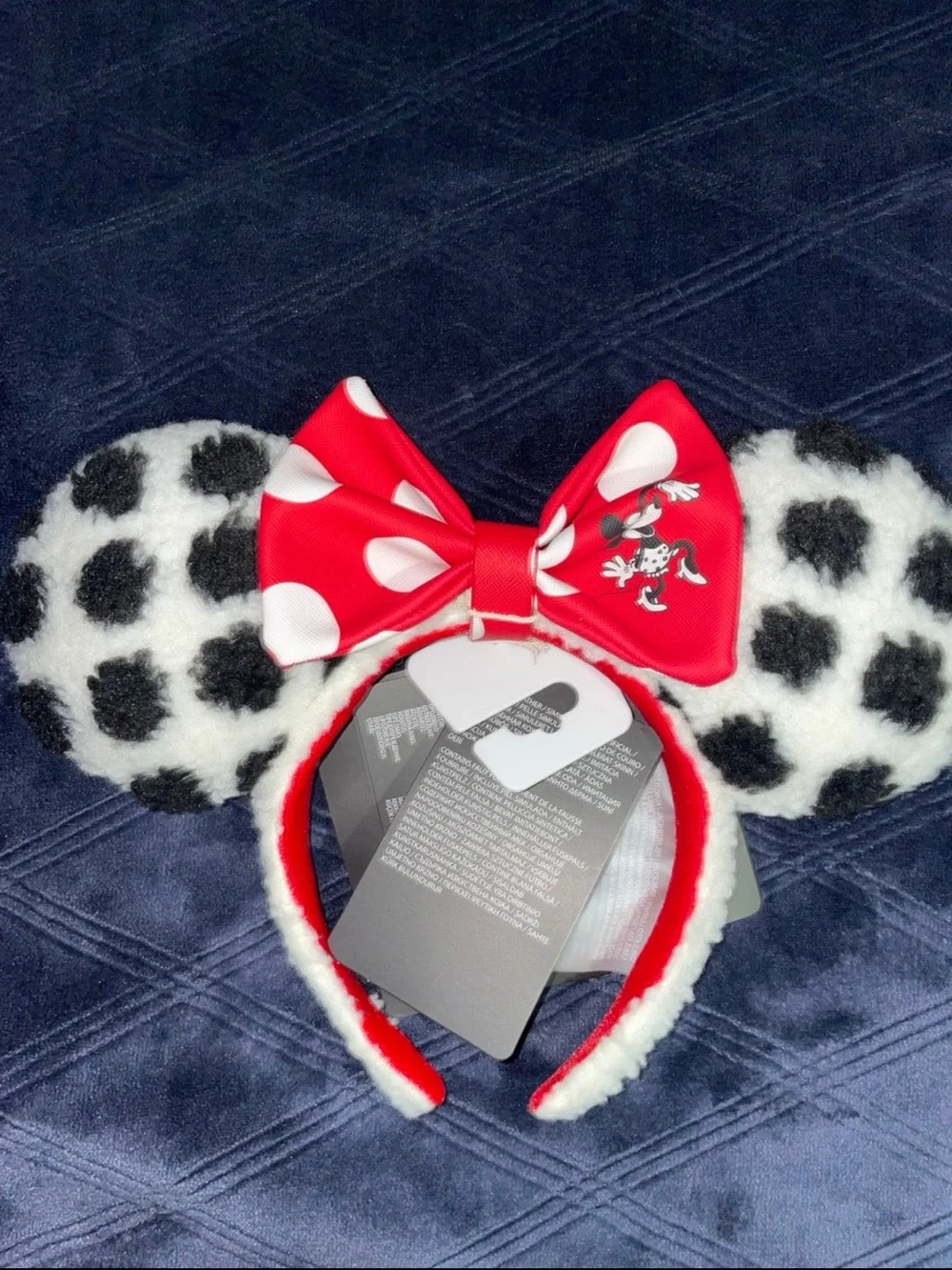 Disney Black & White Dalmatian Plush Minnie Ears Headband with Red Bow Loungefly